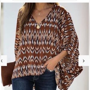 SOLD VICI Women’s South Western Style Cape Sleeve Tyche Blouse Brown Blue Size